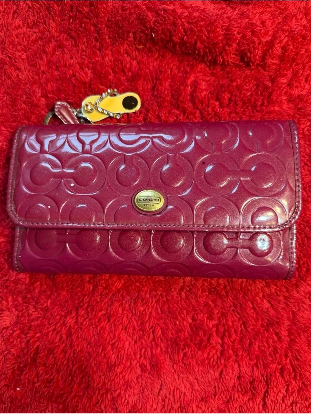 Coach Patent Embossed Signature Wallet - Berry